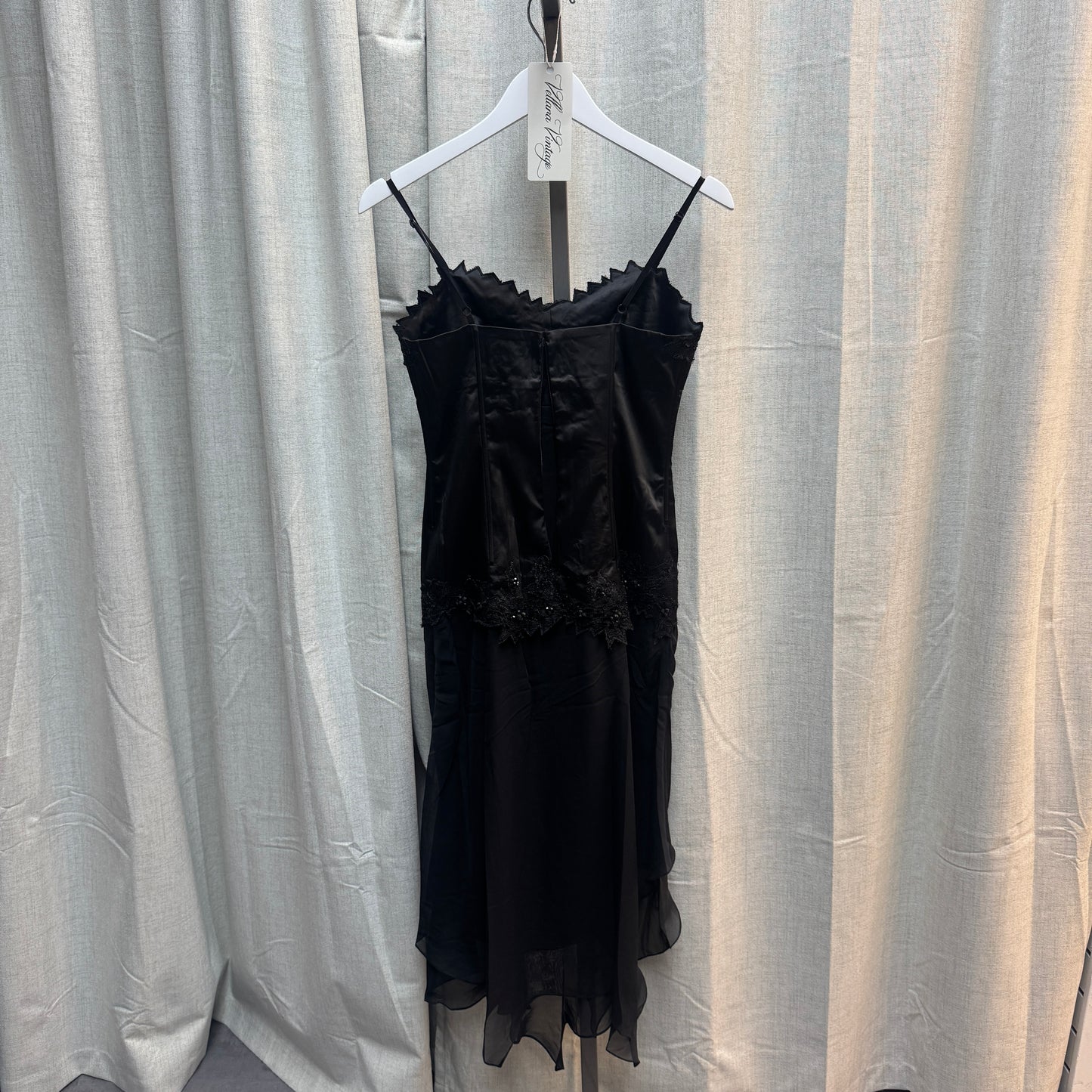 Black Beaded Ruffle Hem Maxi Dress