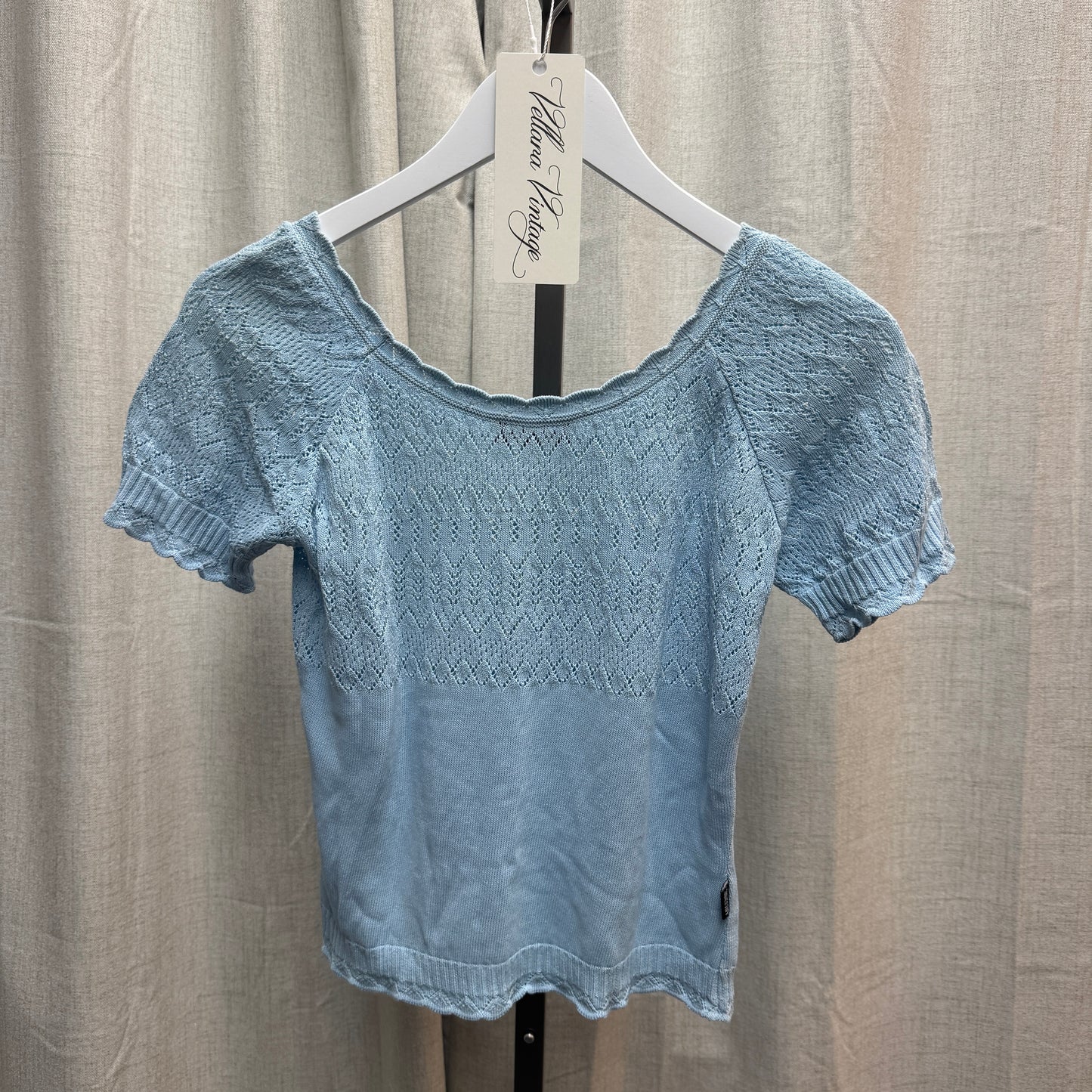 Moschino Jeans Baby Blue Pointelle Knit Short Sleeve Top