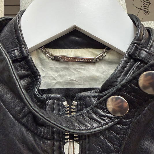D&G Black Leather Jacket with Silver Hardware