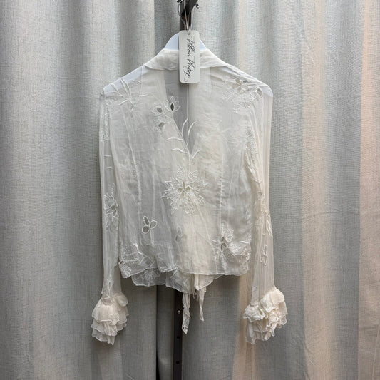 White Sheer Silk Blouse with Ruffles