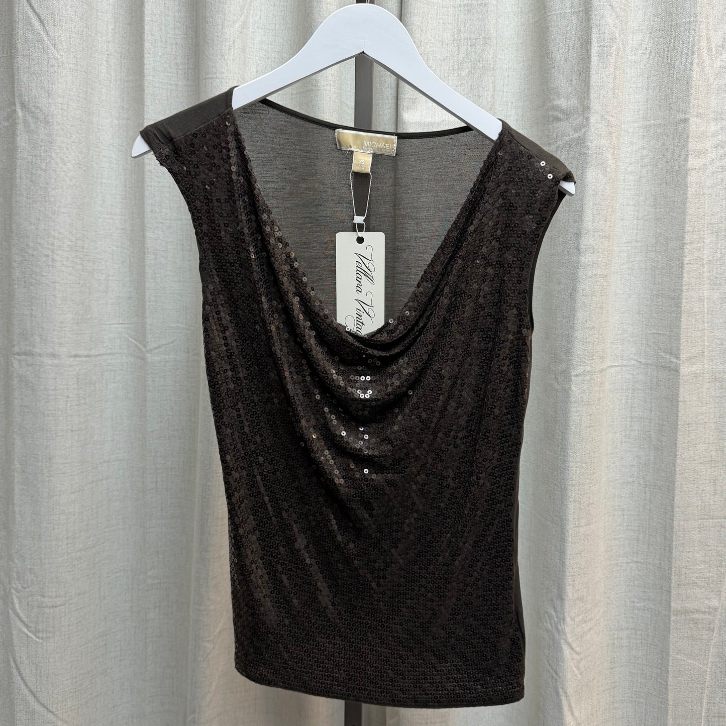 Brown Sequin Michael Kors Draped Top
