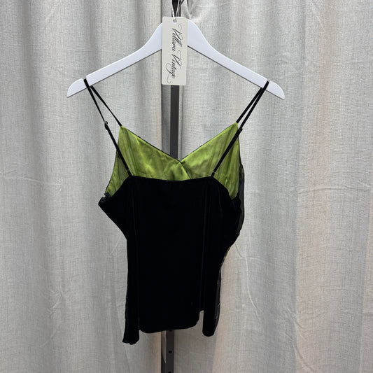 Sheer Green and Black Velvet Floral Cami Top
