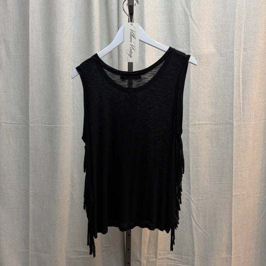 Black Semi-Sheer Sleeveless Top with Side Fringe