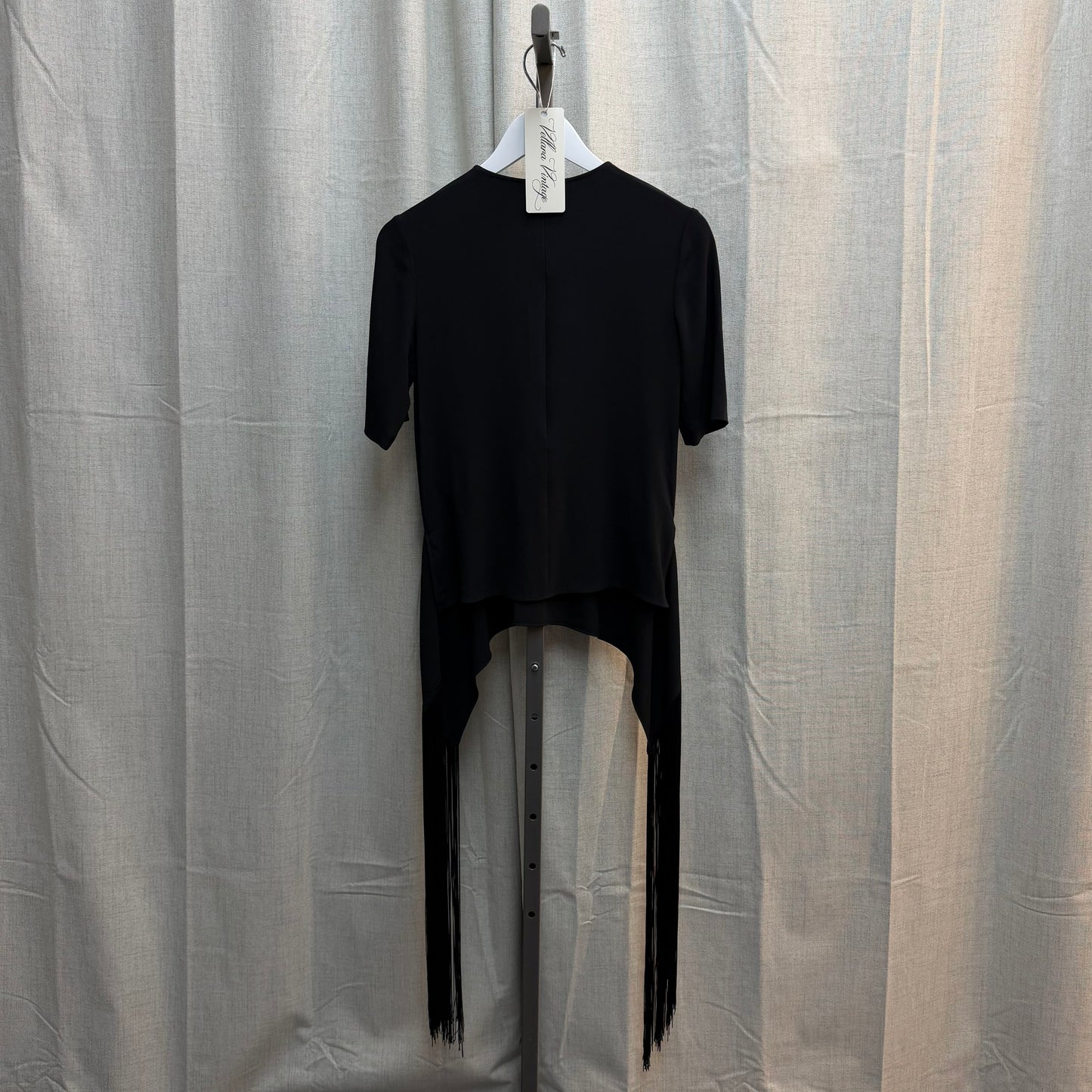 Stella McCartney Black Short Sleeve Top with Long Fringe