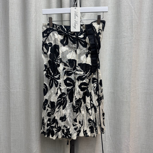 Purificacion Garcia Black & White Floral Lace-Up Midi Skirt