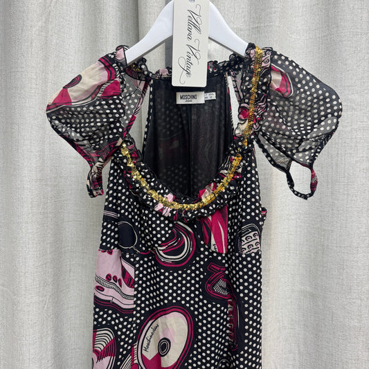 Moschino Pink & Black Abstract Polka Dot Midi Dress