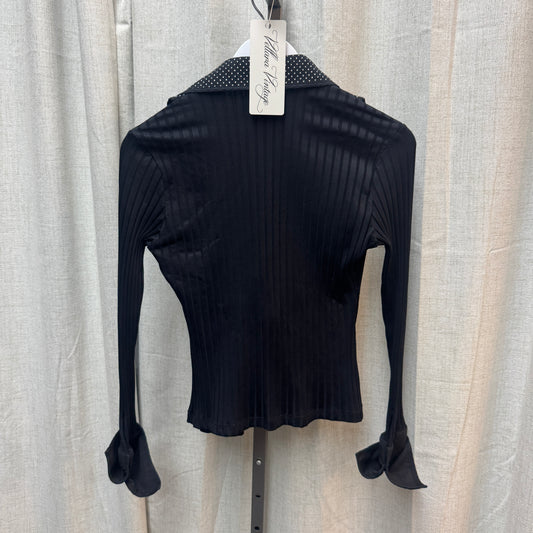 Black Polka Dot Ruffle V-Neck Long Sleeve