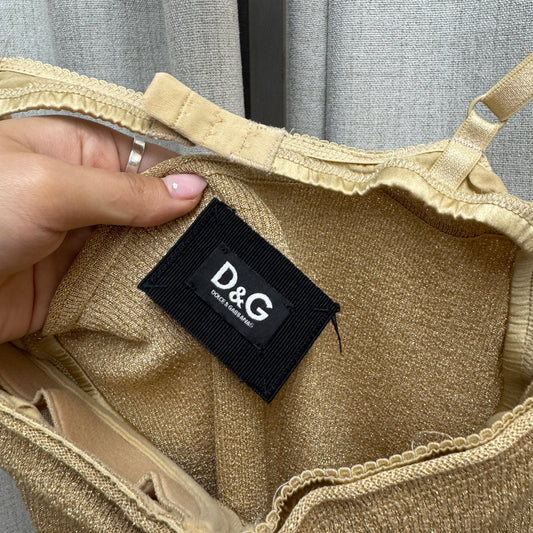 D&G Gold Sparkly Tank Top with Built-in Bra