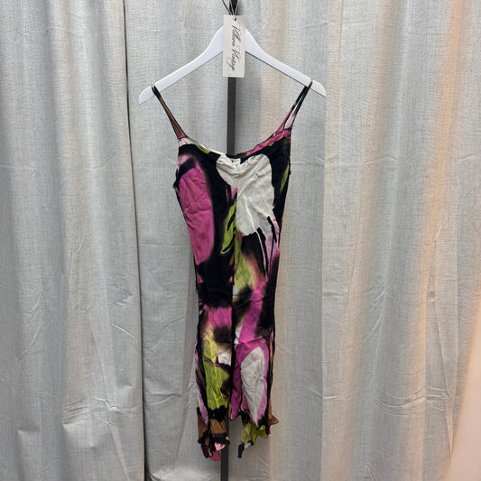 Abstract-Print Green and Pink Midi Dress