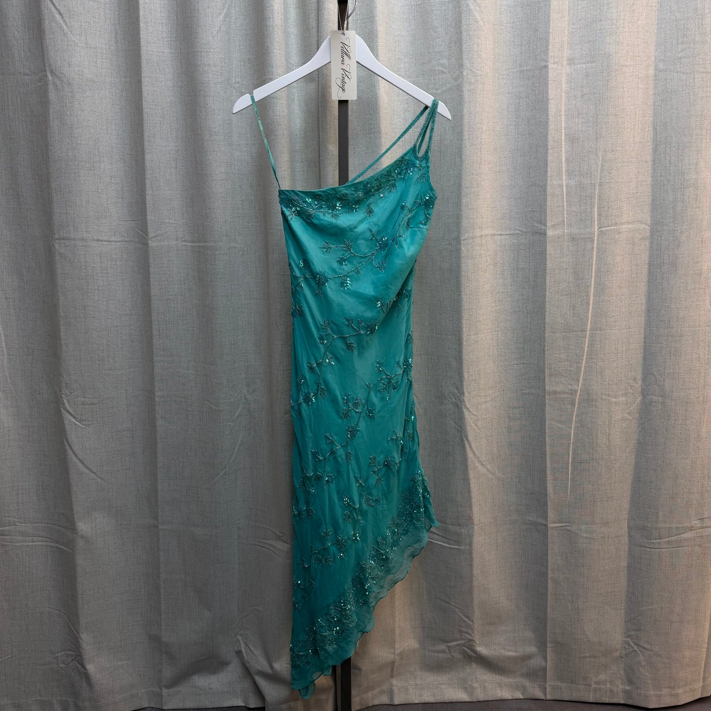 Turquoise Beaded Asymmetrical Dress