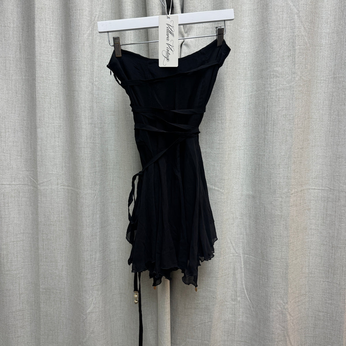 Celyn B Criss-Cross Lace Up Black 100% Silk Midi Skirt