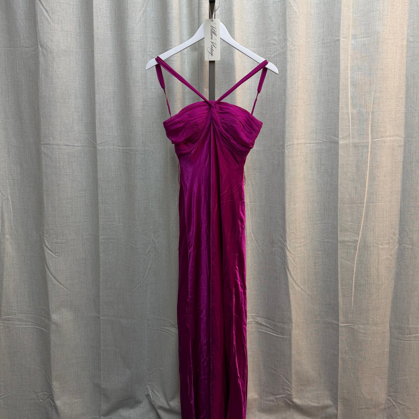 Pink 100% Silk Halter Maxi Dress