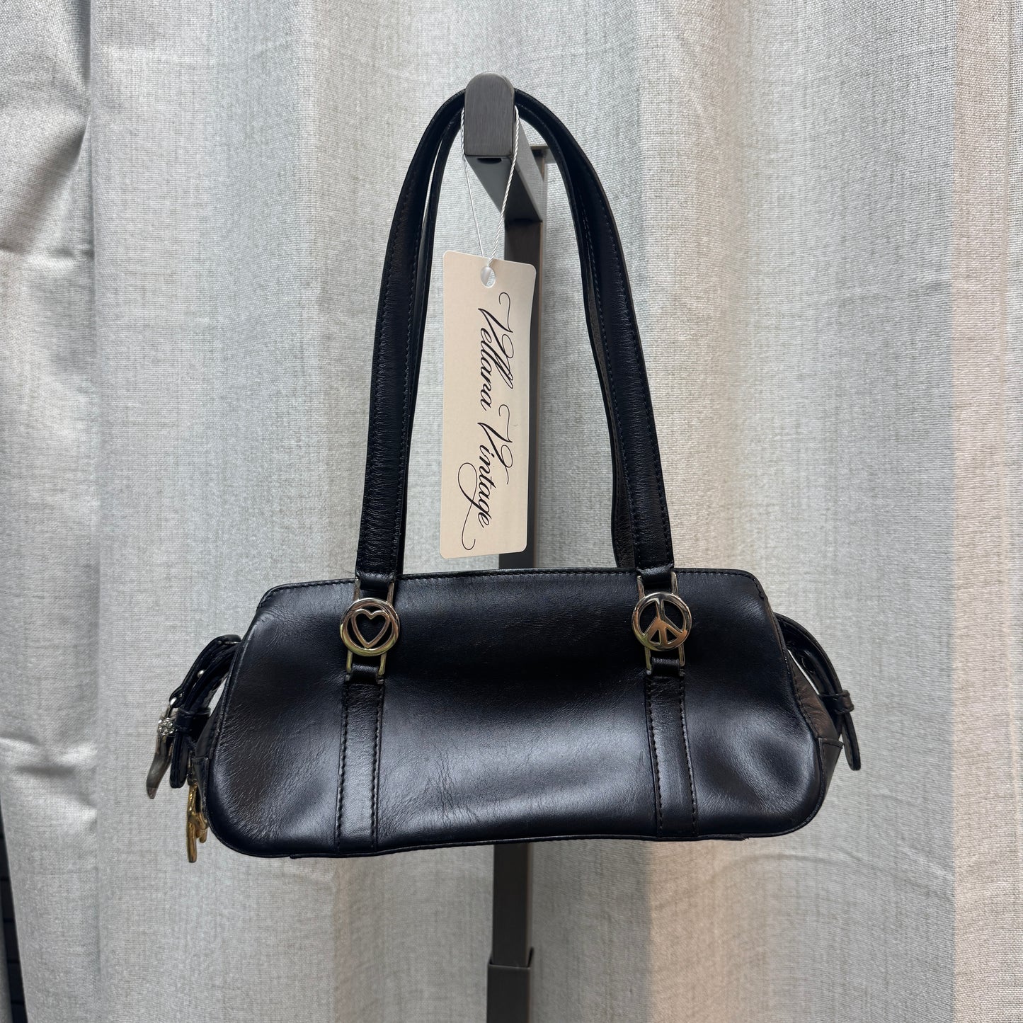 Moschino Mini Black Leather Bowling Bag