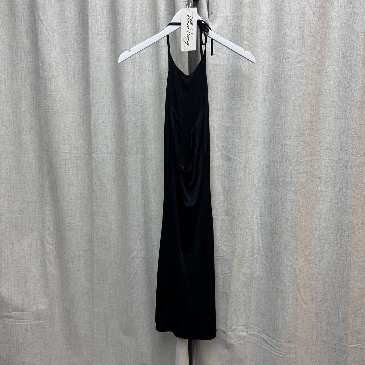 Black & Silver Sequin Guitar Graphic Backless Halter Midi Dress