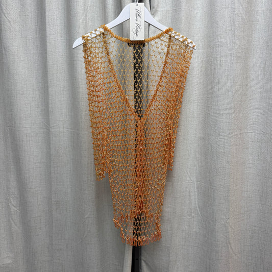 Nina Loo Orange Beaded Crochet Long Cardigan