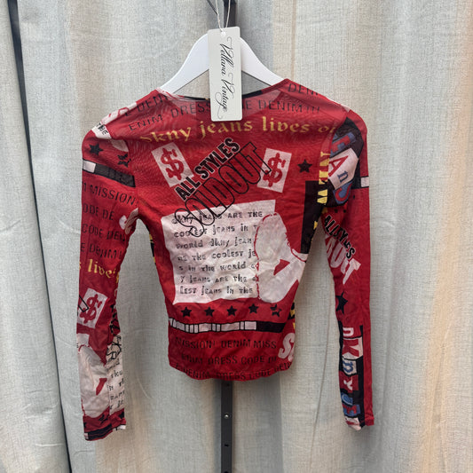 DKNY Jeans Mesh Graphic Long Sleeve Top