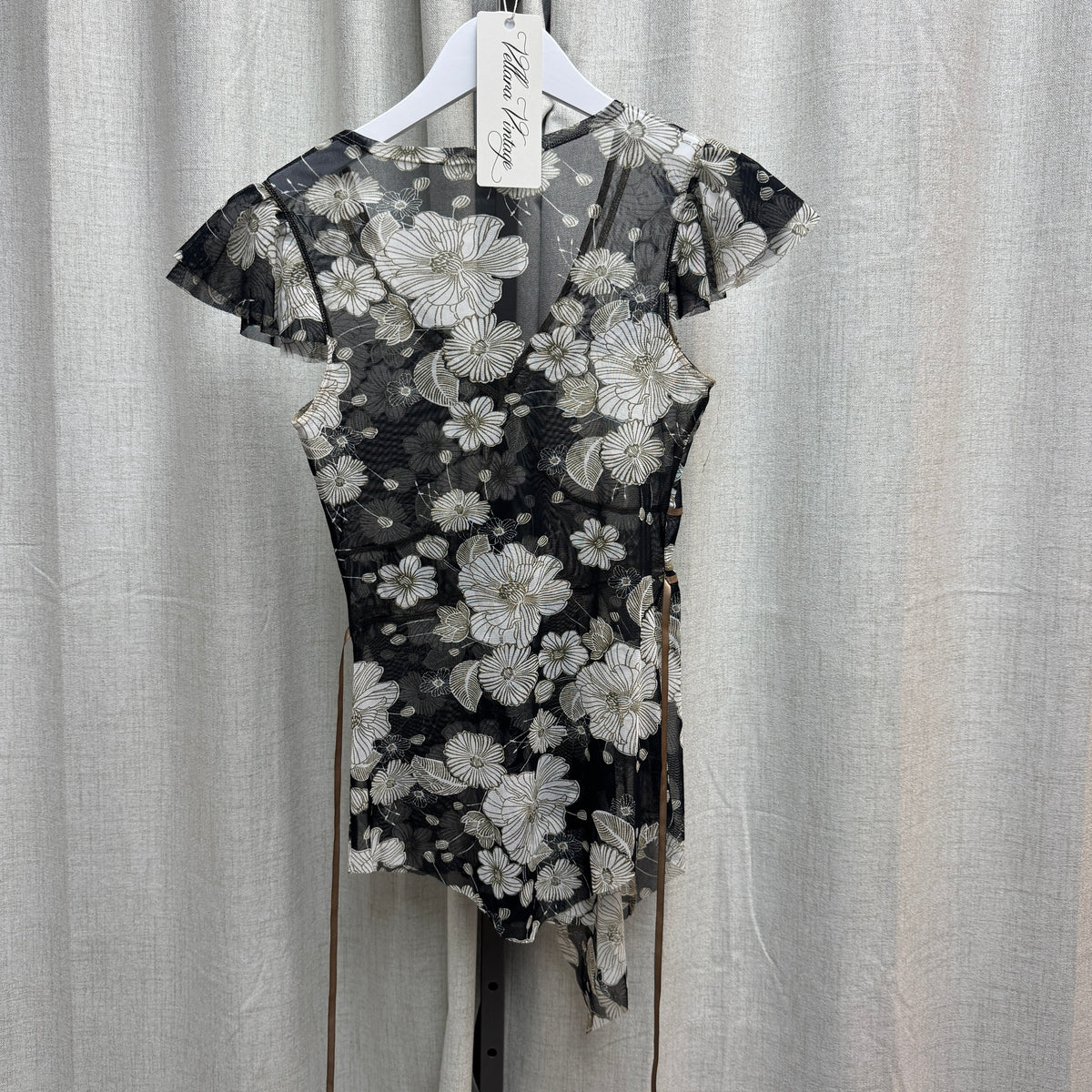 Promod Sheer White Floral V-Neck Asymmetrical Blouse