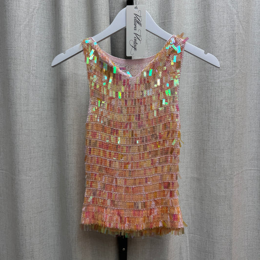 Peach Iridescent Sequin Crochet Tank Top