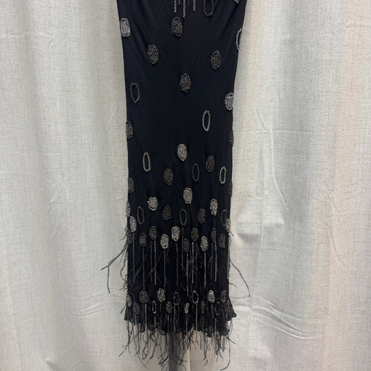 Black & Silver Chain Detail Feather Knee-Length Dress