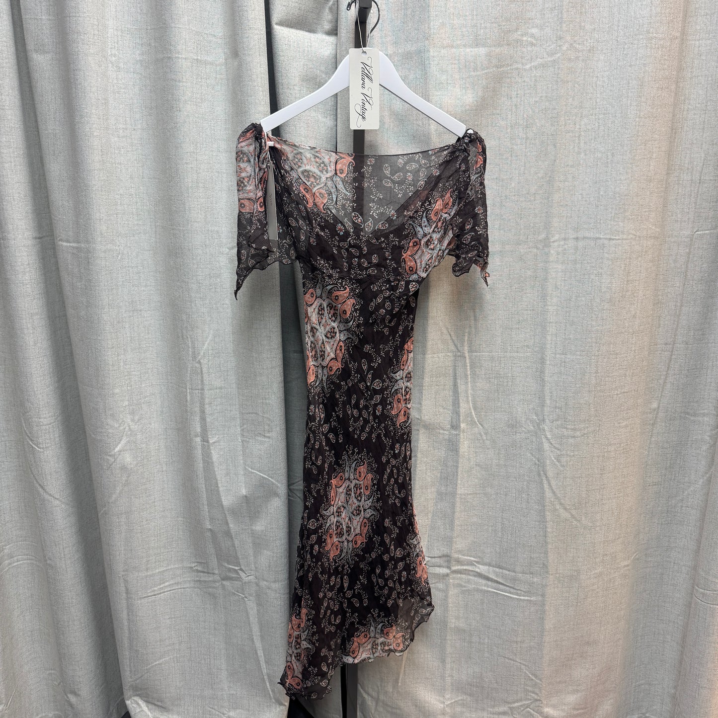 Brown Silk Paisley Floral Midi Dress