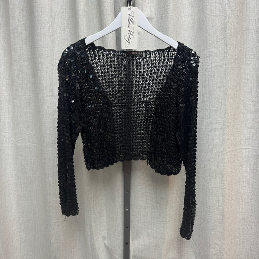 Morgan de Toi Black Sequin Crochet Mini Dress and Cardigan Set