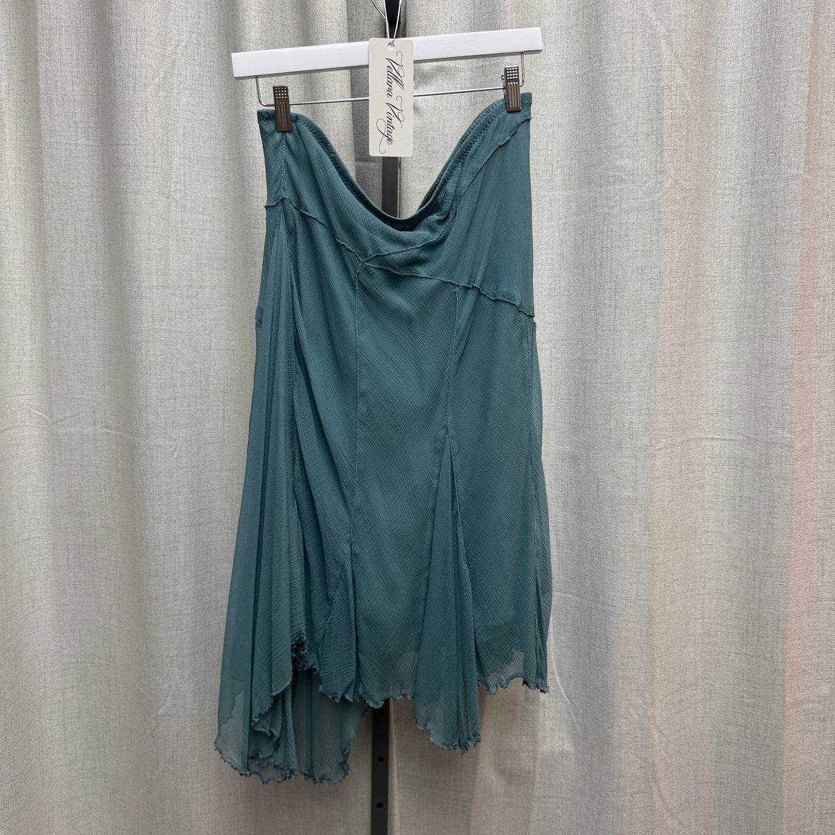 Teal Abstract Stitch Asymmetrical Maxi Skirt 100% Silk