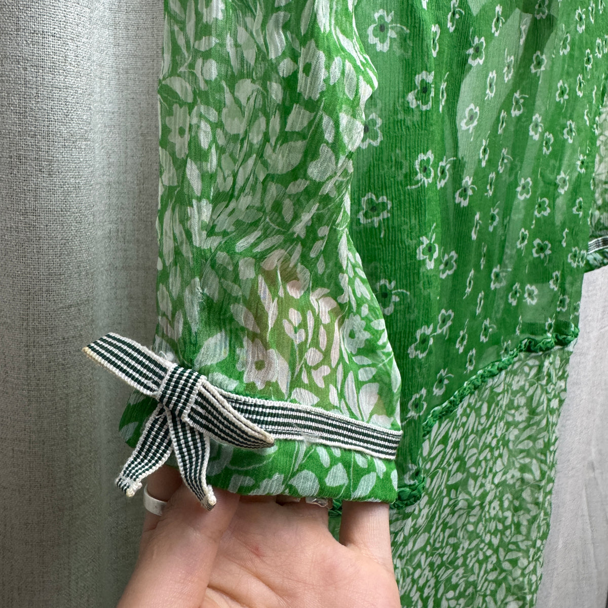 D&G Green Printed Silk Neck Tie Detail Top
