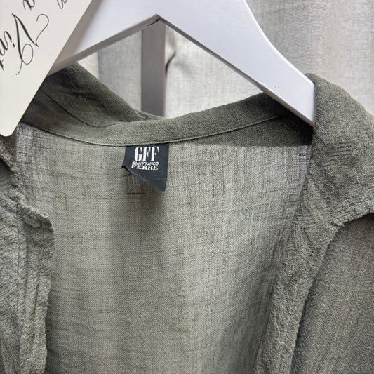 Gianfranco Ferre Green Linen Tie Long Sleeve Blouse