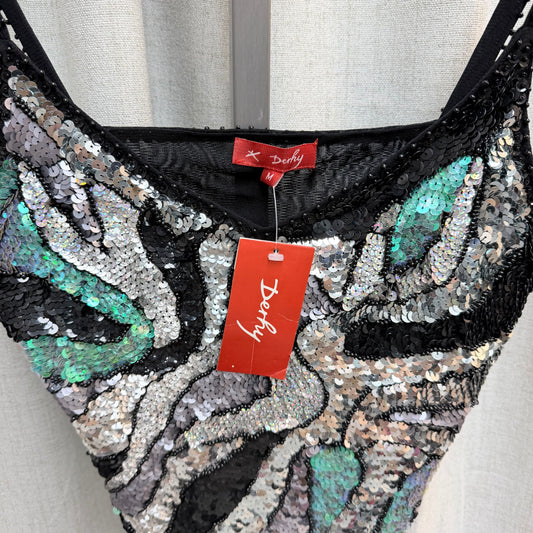 Derhy Black Top with Multicolored Sequins