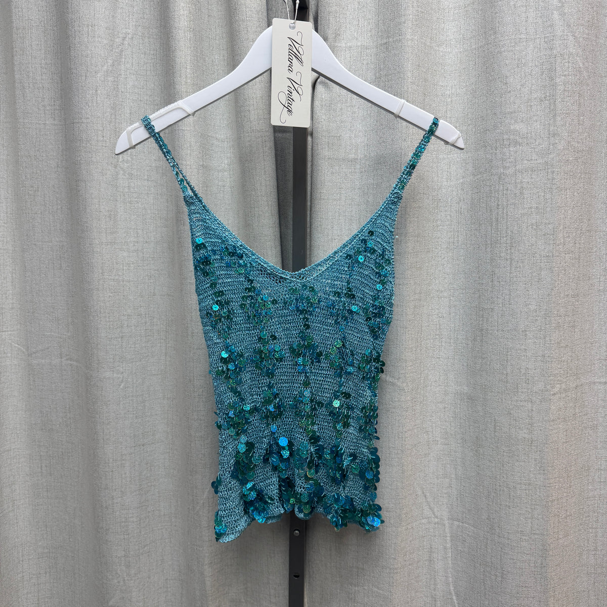 Blue Sequin Crochet Tank Top