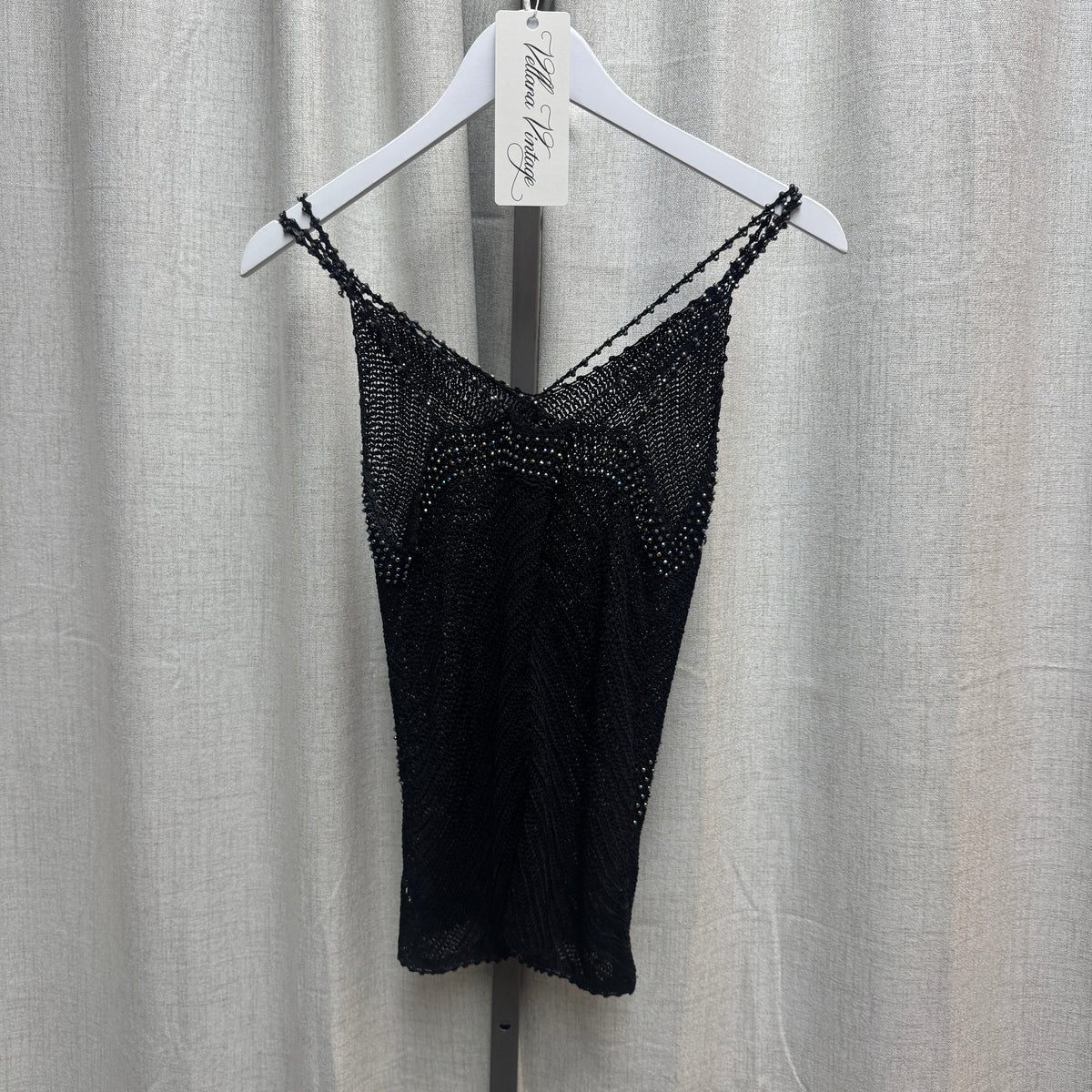 Black Iridescent Beaded Racerback Crochet Tank Top