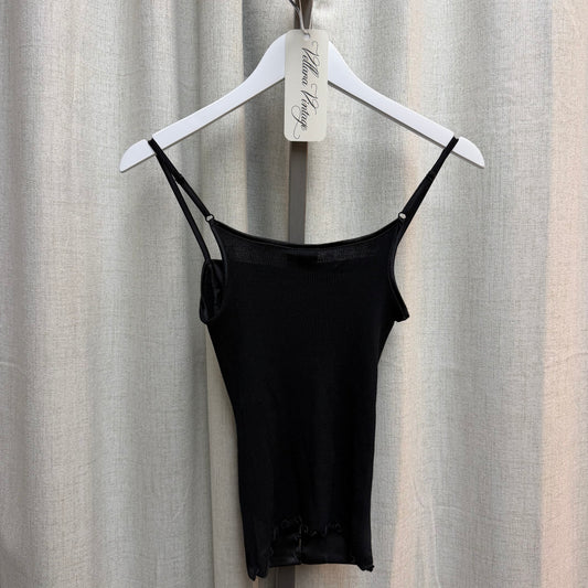Oscalita Black Silk & Wool Rib Knit Collared Button Down Tank