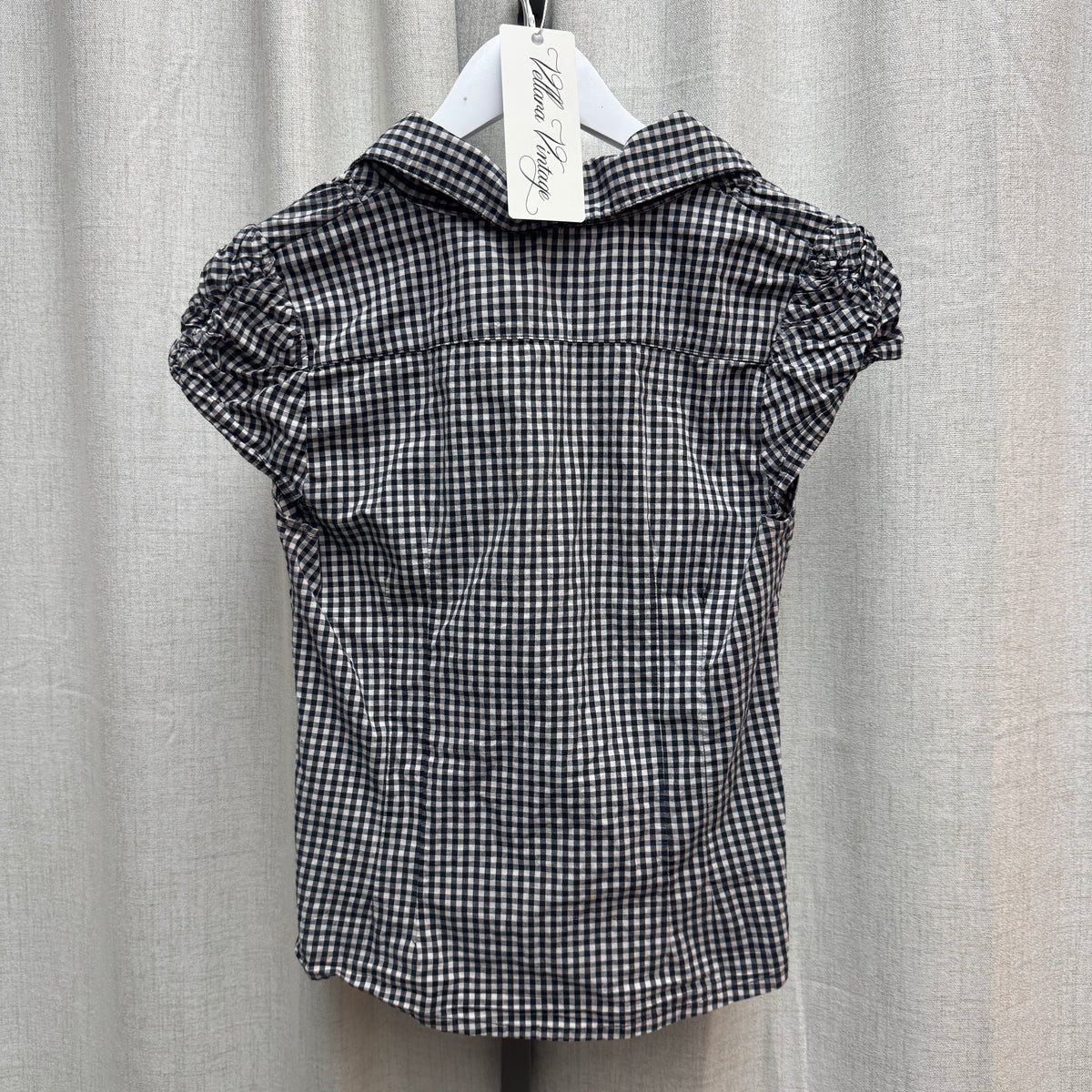 Gingham V-Neck Short Sleeve Blouse