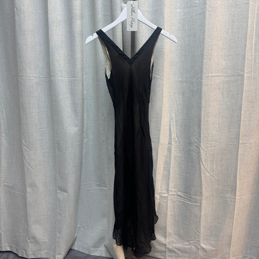 Black Silk Sheer Layered Midi Dress