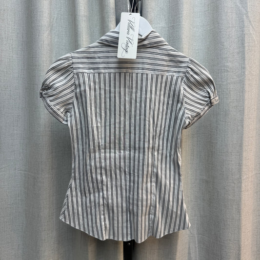 Gray & White Striped Button Up Blouse
