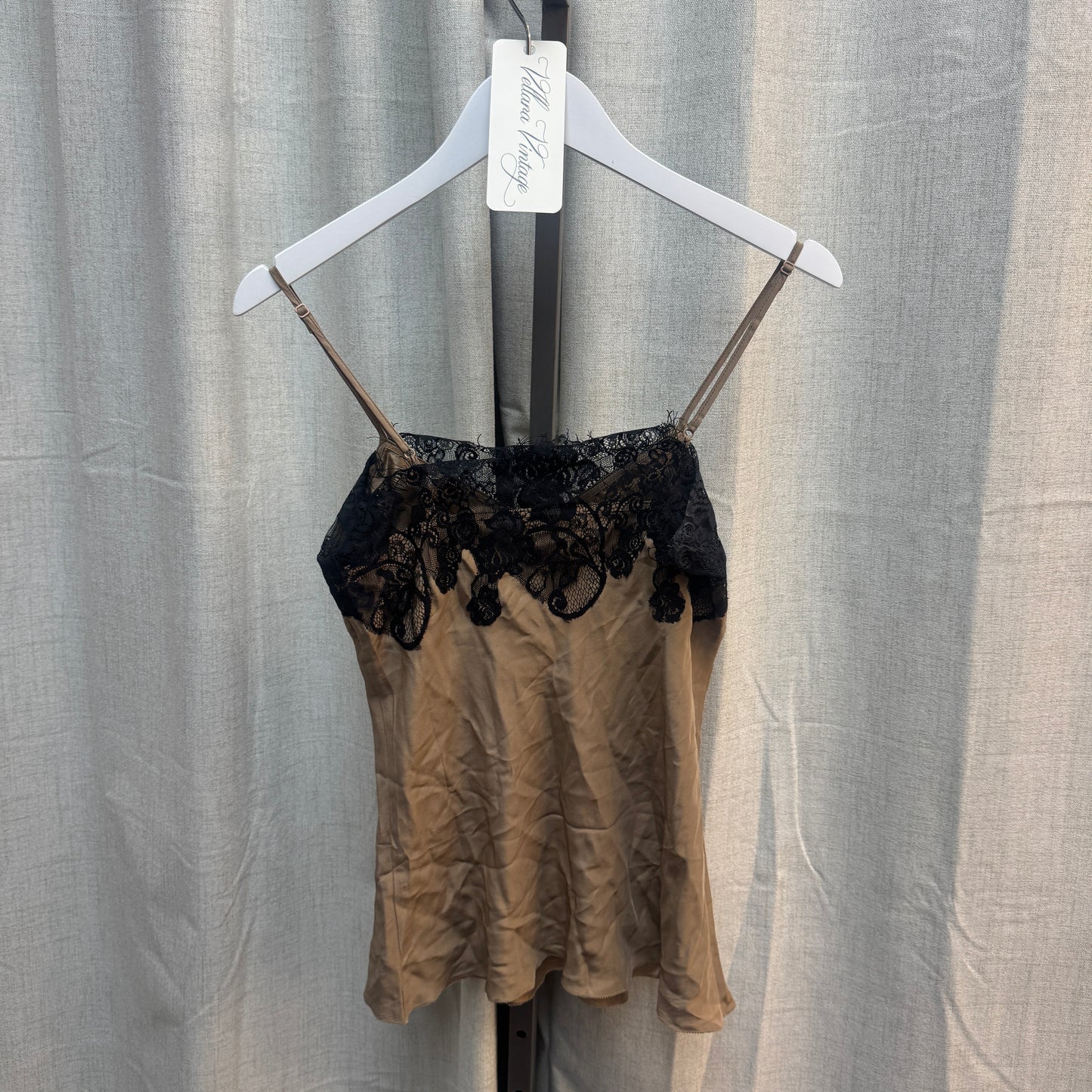Taupe Lace-Trimmed Silk Camisole
