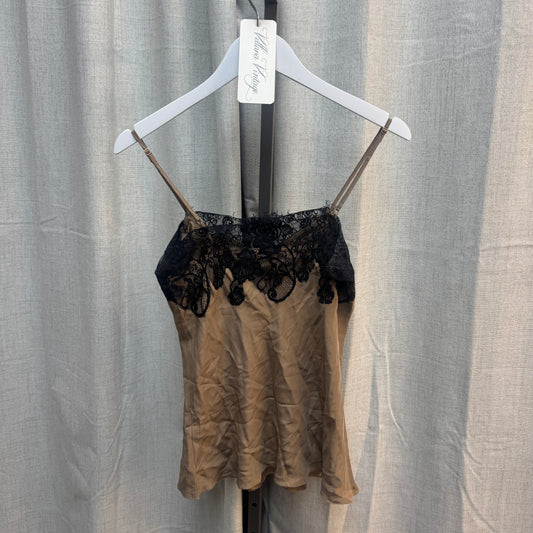 Taupe Lace-Trimmed Silk Camisole