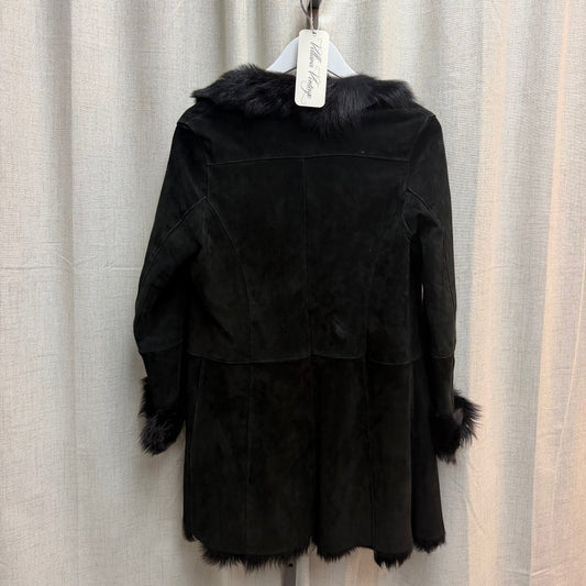 Black Mid Length 100% Goat Leather Fur Lined Coat