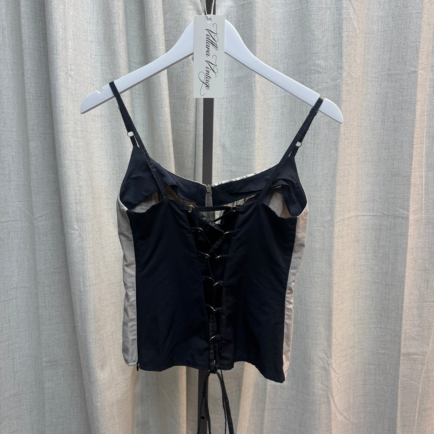 Sage Green and Grey Abstract Corset-Style Top