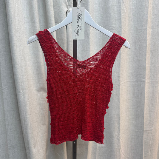 Red Sequin V-Neck Crochet Top