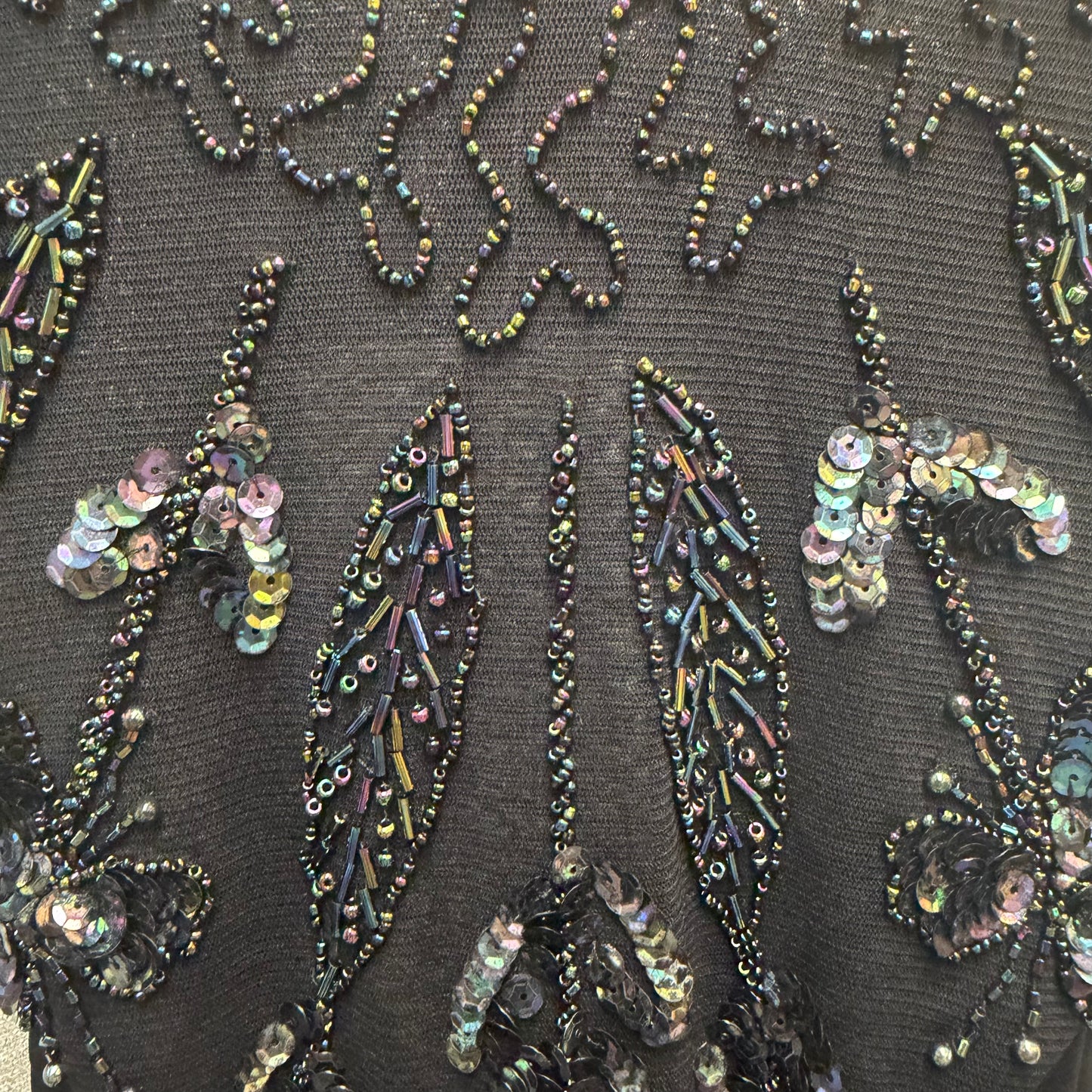 Black Mesh Top with Holographic Beading