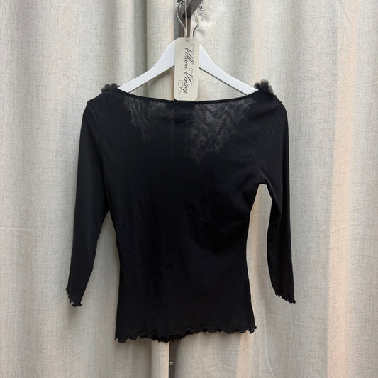 Moschino Jeans Black Scoop Neck 1/2 Sleeve with Floral Appliques