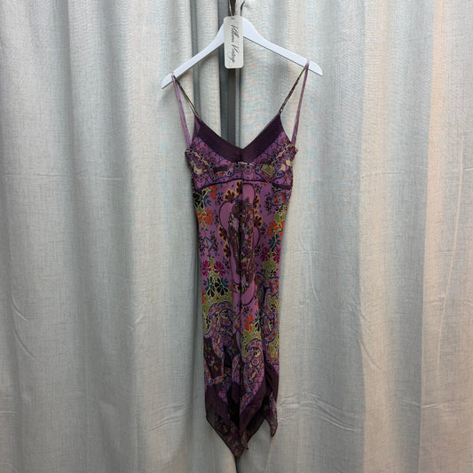 100% Silk Purple Paisley Print Midi Dress