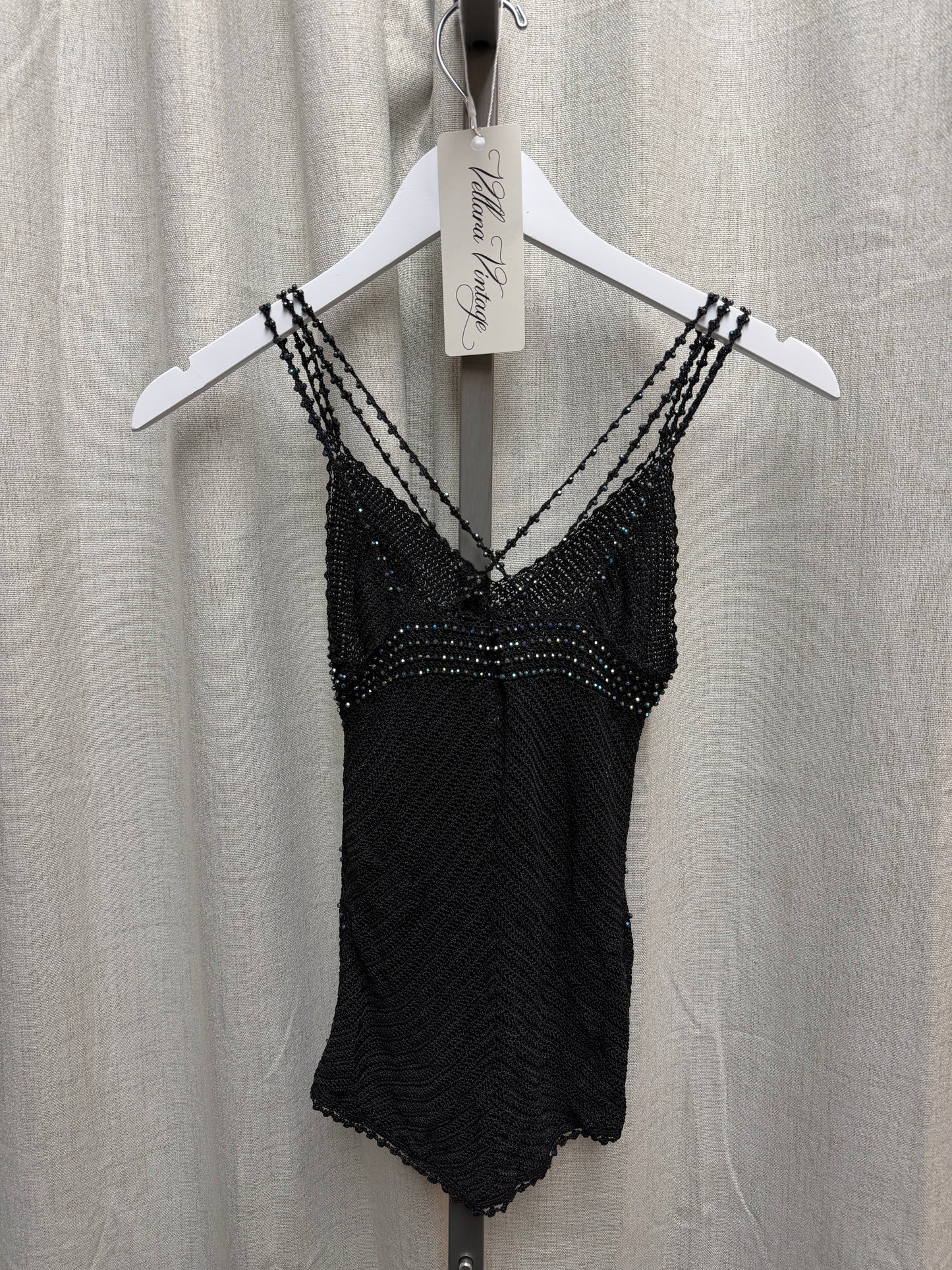 Black Strappy Crochet Top with Beads