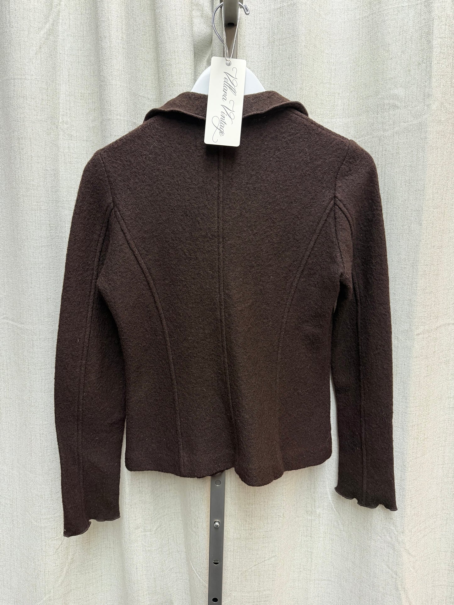 Brown Merino Wool Blend Cardigan with Rosettes