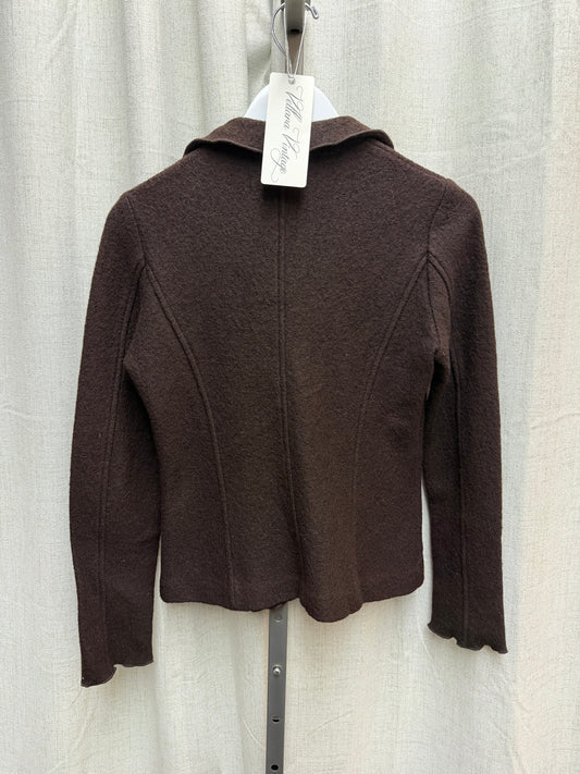Brown Merino Wool Blend Cardigan with Rosettes