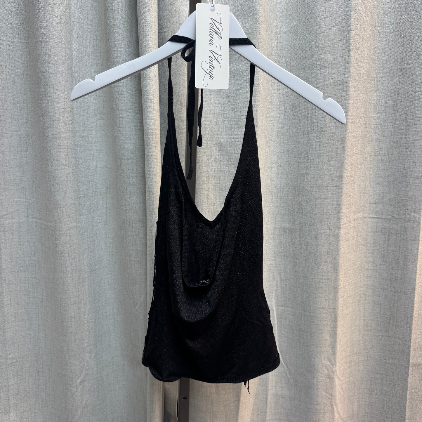 Morgan de Toi Sparkly Black Fringe Halter Top