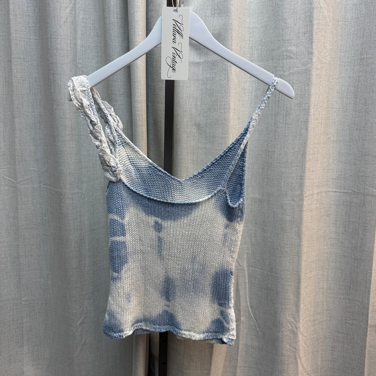 Morgan de Toi Blue and White Tie-Dye Crochet Tank Top