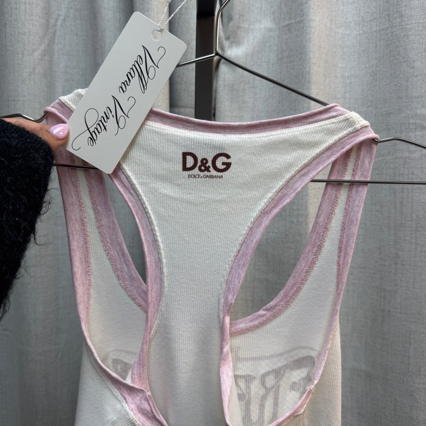 Dolce & Gabbana Pink Beaded 'Freedom' Tank Top