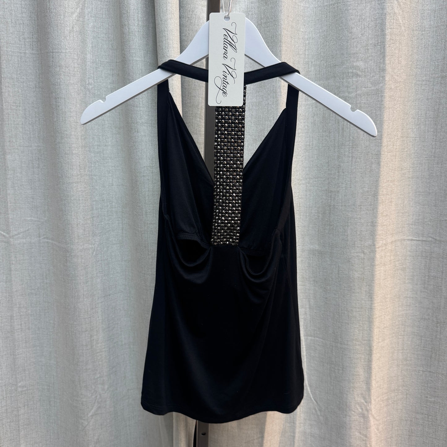 Morgan de Toi Black Rhinestone Cowl Neck Tank Top